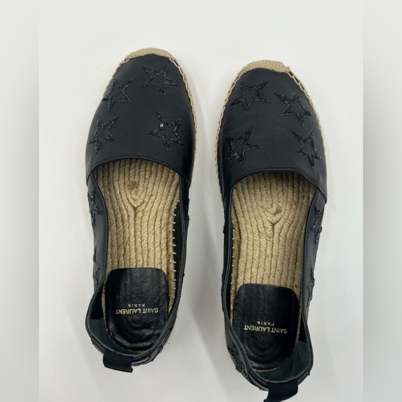 Saint Laurent Black Leather Star Espadrilles Size 39 - Picture 6 of 9